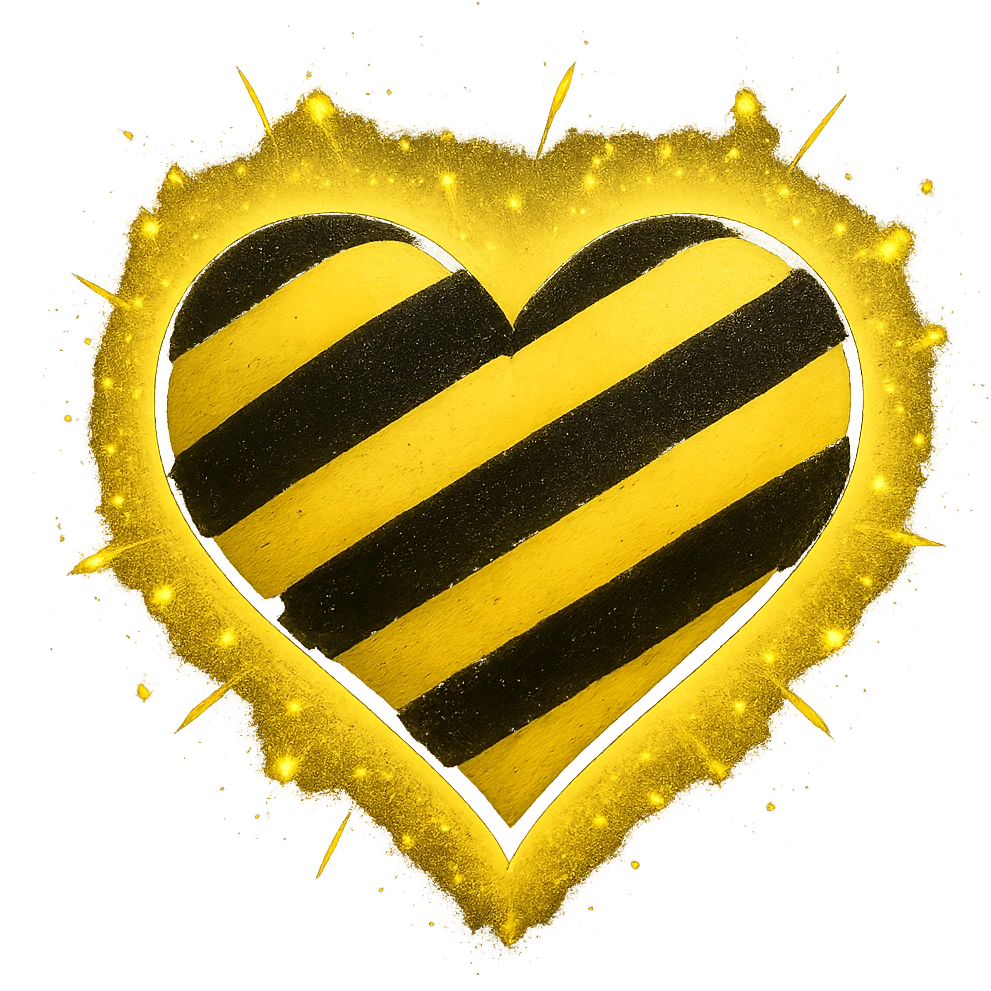 yellow heart with black stripes, pulsating with yellow energy particles emoji