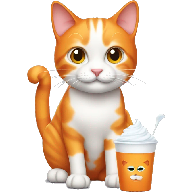 orange cat with a yogurt emoji