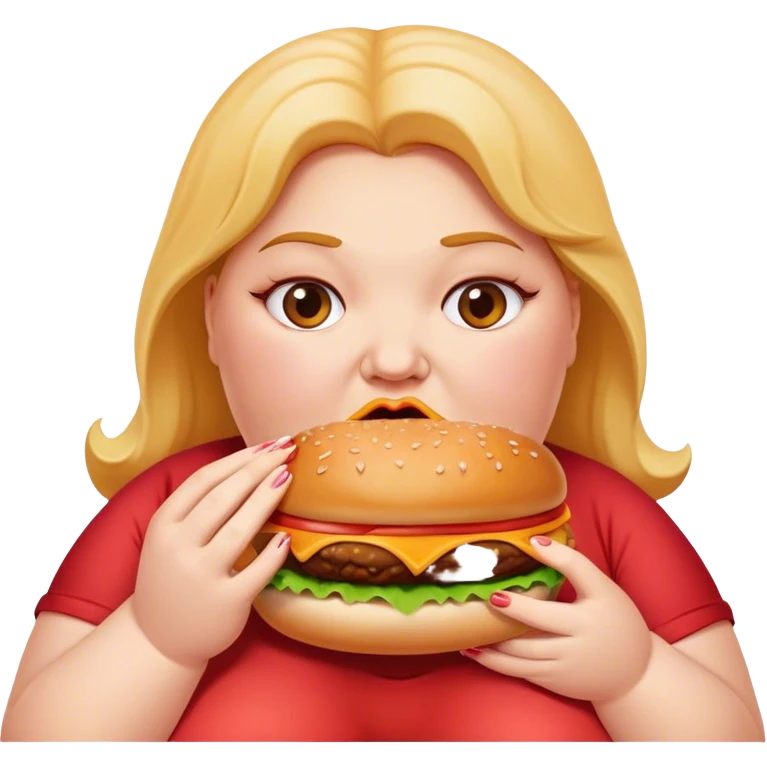 very obese woman eating a sloppy hamburger  emoji