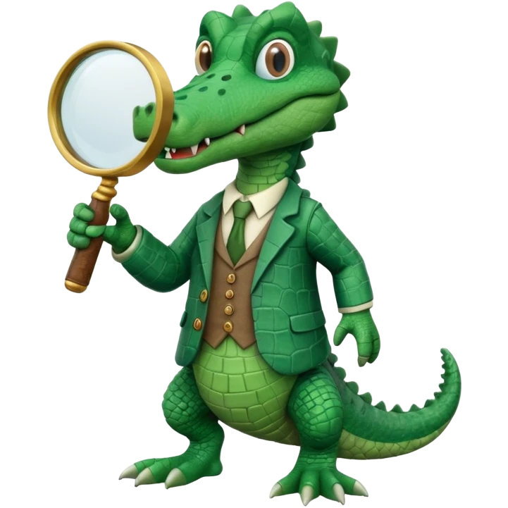 Add a solid white circle background behind a claymation style alligator professor with a magnifying glass, keeping the original style and lighting. emoji