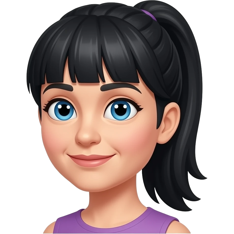 Blue eyes thick bangs ponytail black hairolder woman emoji