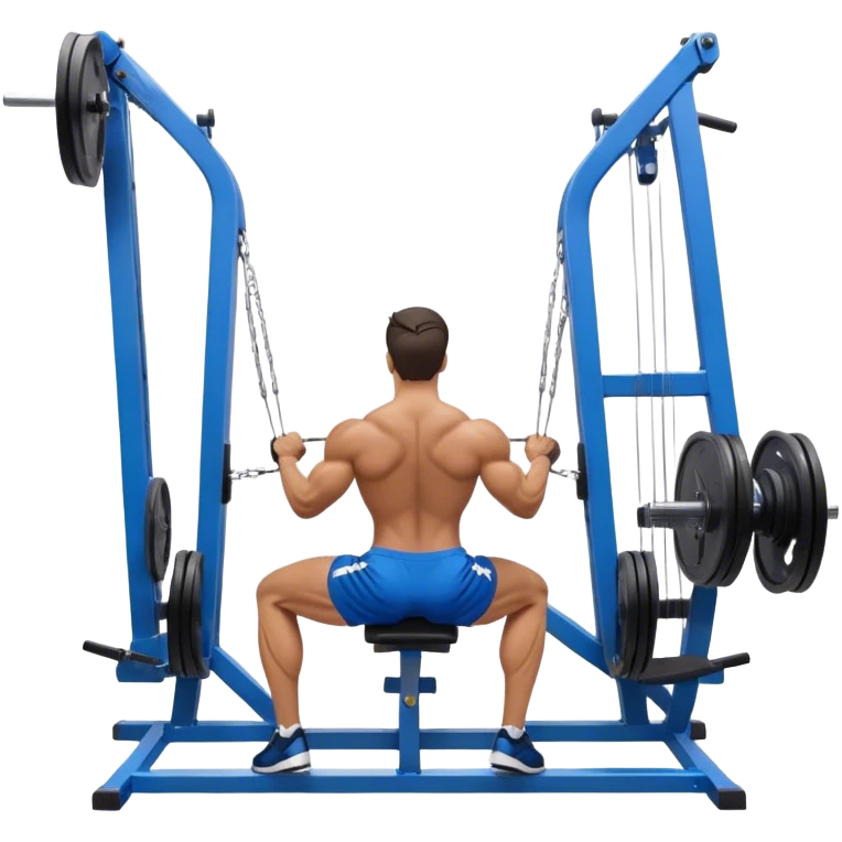 back view of man with blue shorts using seated cable-rows machine emoji