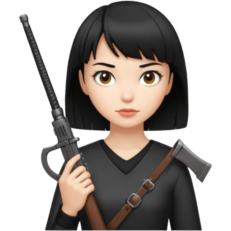 Hace un emoji de una chica de pelo corto negro y fleco finito , con un arma  emoji