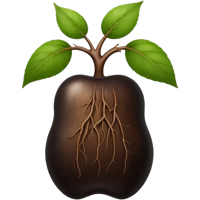 A black ginseng root (heuksam), in Apple iPhone emoji style. Dark brown-black glossy color, subtle texture on the root, elegant curves, vibrant but natural tones, smooth gradients, clean simple shapes, no outlines, slight 3D depth.
 emoji