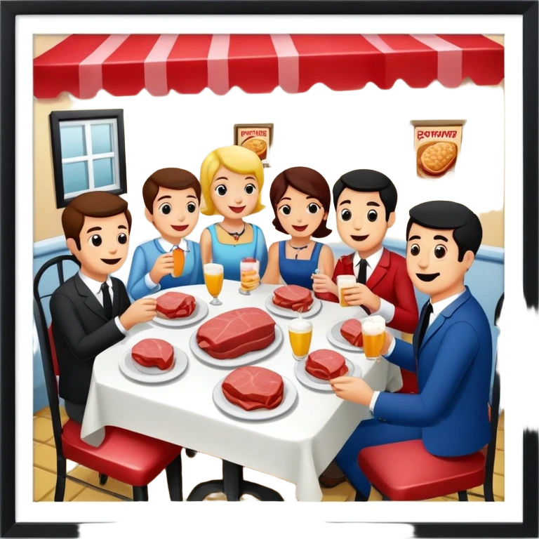 Party at a french SPAM meat cafe LANDSCAPE  emoji