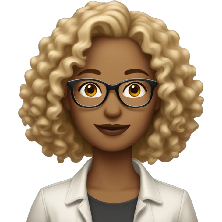 Gorgeous light brown woman with medium length blonde curly hair and glasses emoji