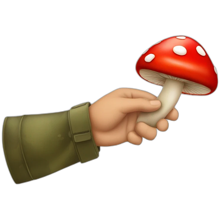soldier hand holding overtrip red mushroom emoji