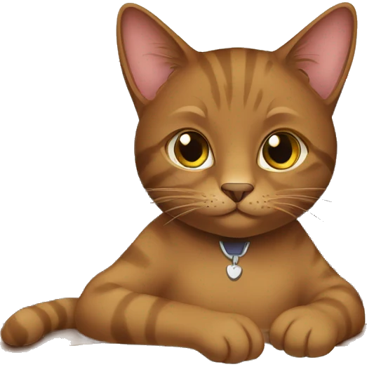 brown cat with the name avgustina sitting at a desk working emoji