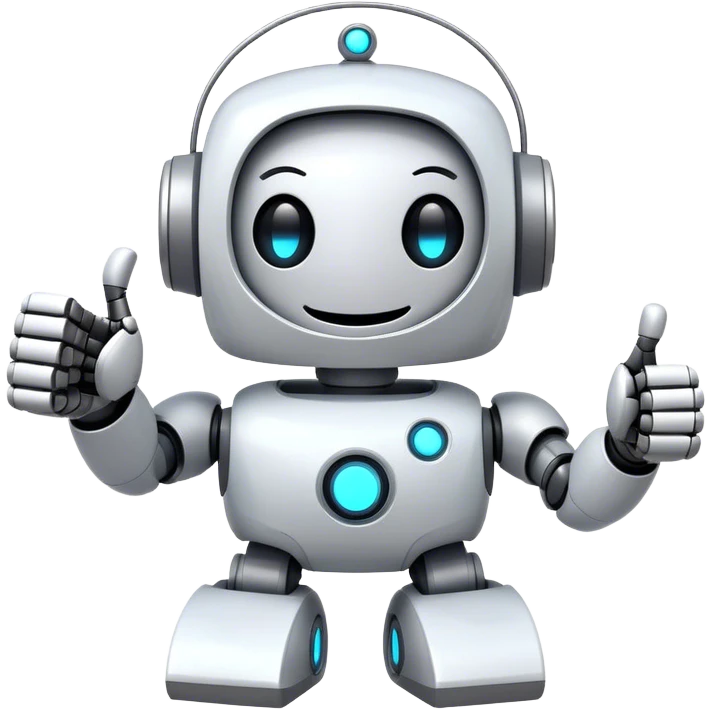 portal-style cute robot with a big smile, giving a big thumbs-up emoji