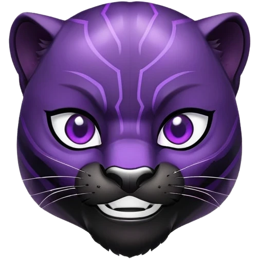 black panther with purple eyes, happy face emoji