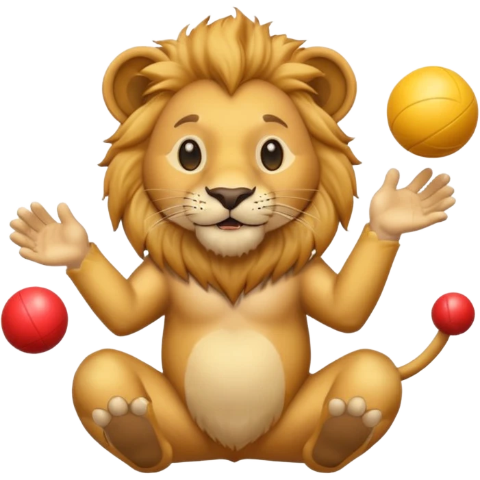 a Circus cute lion juggling two metal ball emoji