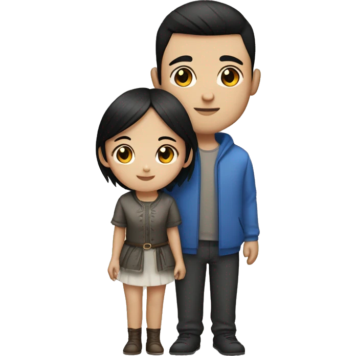 a couple of an Asian girl with black eyes and a Slavic guy with short black hair and blue eyes emoji