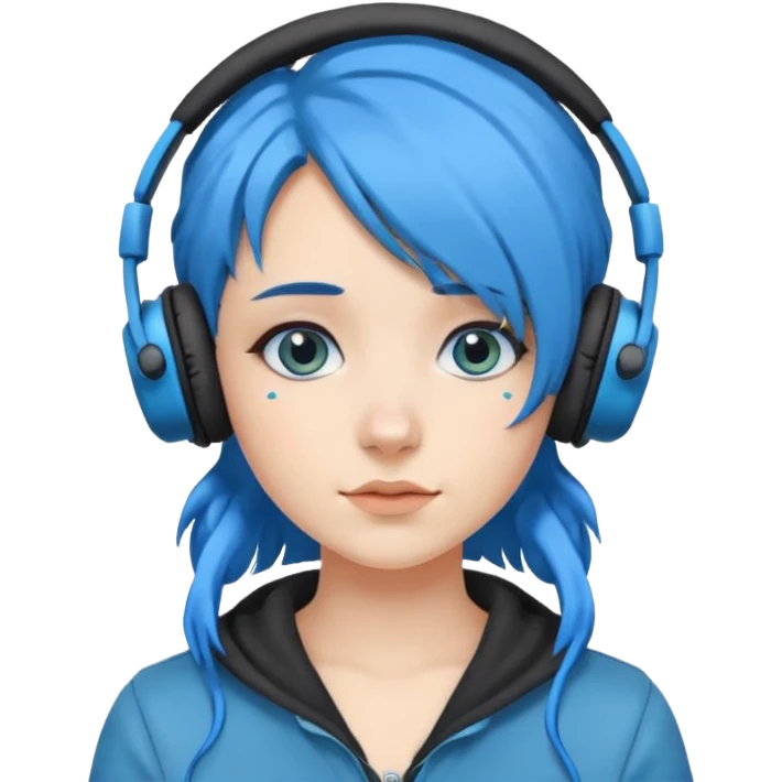 blue haired earringed heaphone wearing girl emoji