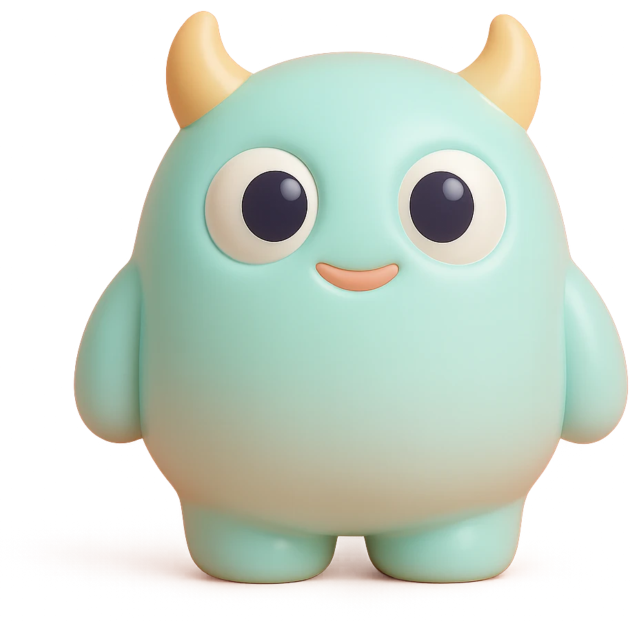 cute monster with round body, big eyes, small horns, pastel colors, toy-like emoji