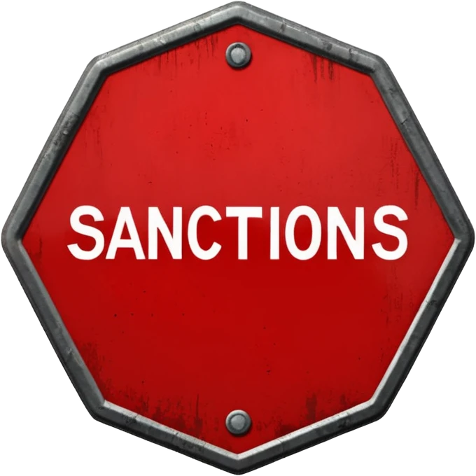 red, road sign, hexagonal, with the inscription SANCTIONS emoji