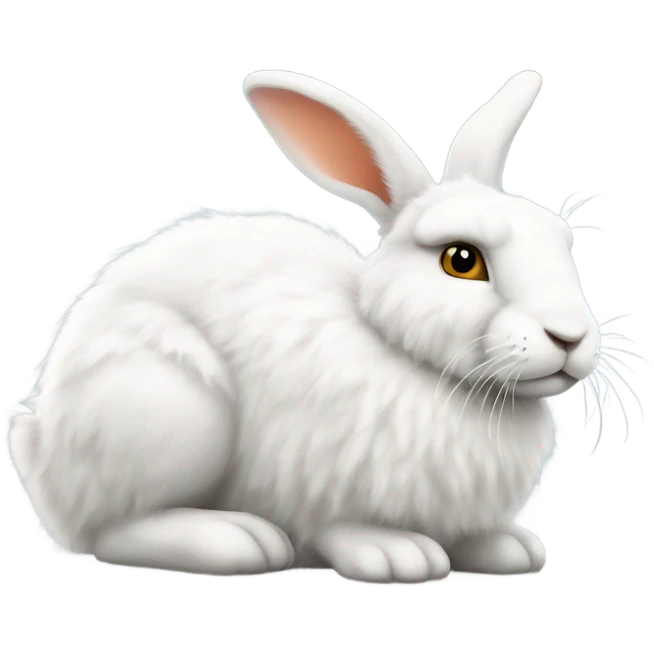white hare very fluffy with no feet laying down, side view emoji