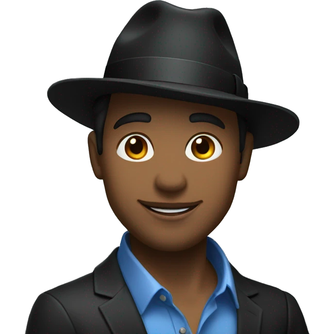 sexy Man in blue button down shirt, black blazer, black fedora emoji