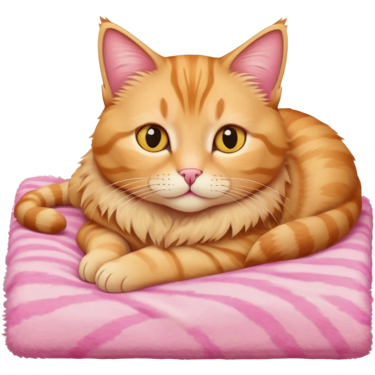 cute tabby yellow cat laying on pink blanket  emoji