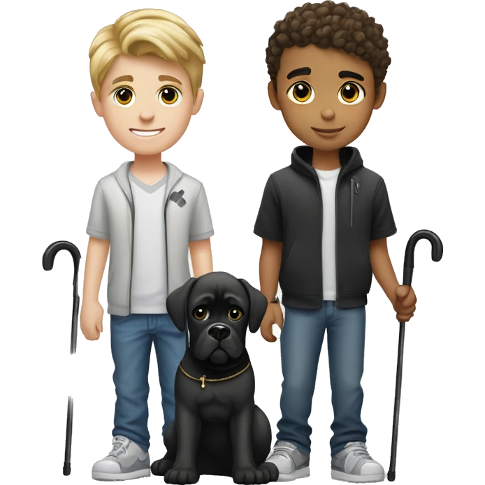 young white kid with justin beiber hairstyle standing alongside a black cane-corso emoji