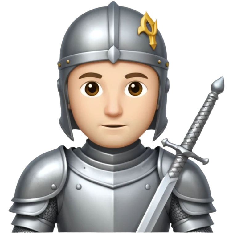 a knight in bright silver armor, holding a sword emoji