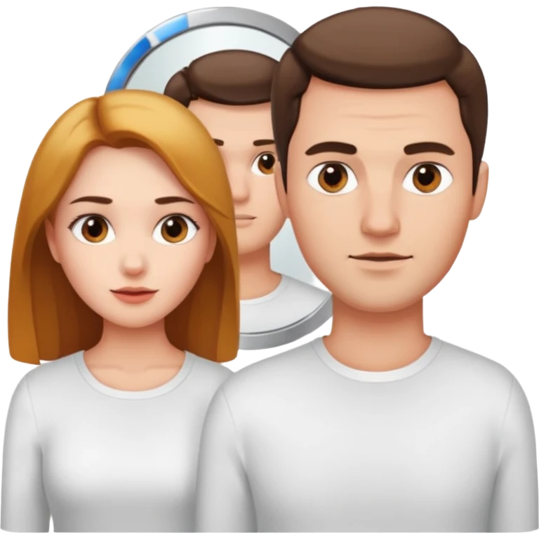 Woman in front. Man in mirror. The man and the woman look similiar. They are directly looking at each other emoji