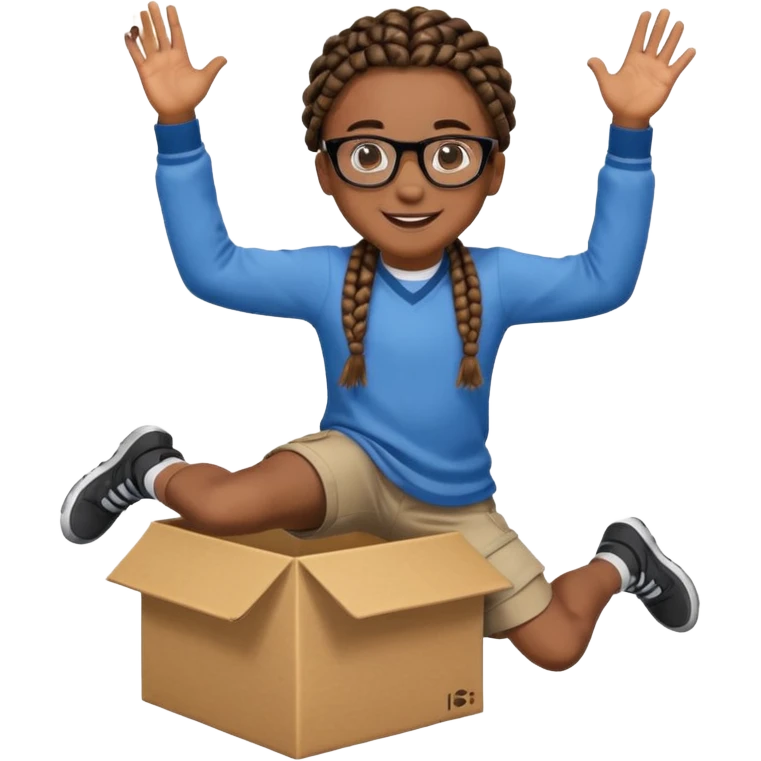 black boy with glasses and box braids jumping emoji