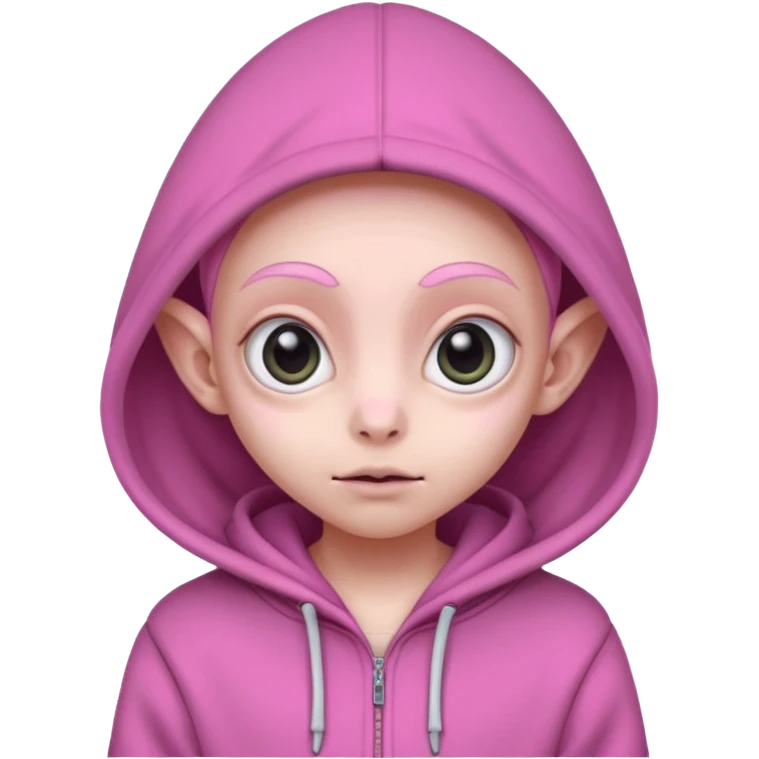 Aliens Pink, hoodie, cute big eyes, thin ears, half body emoji