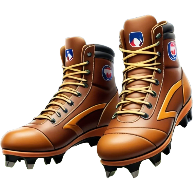 Cinematic Realistic image of a pair of AFL boots, showcasing detailed leather stitching and a rugged sole with fine cleat impressions, captured against a blurred stadium background with high-energy, dynamic lighting emoji