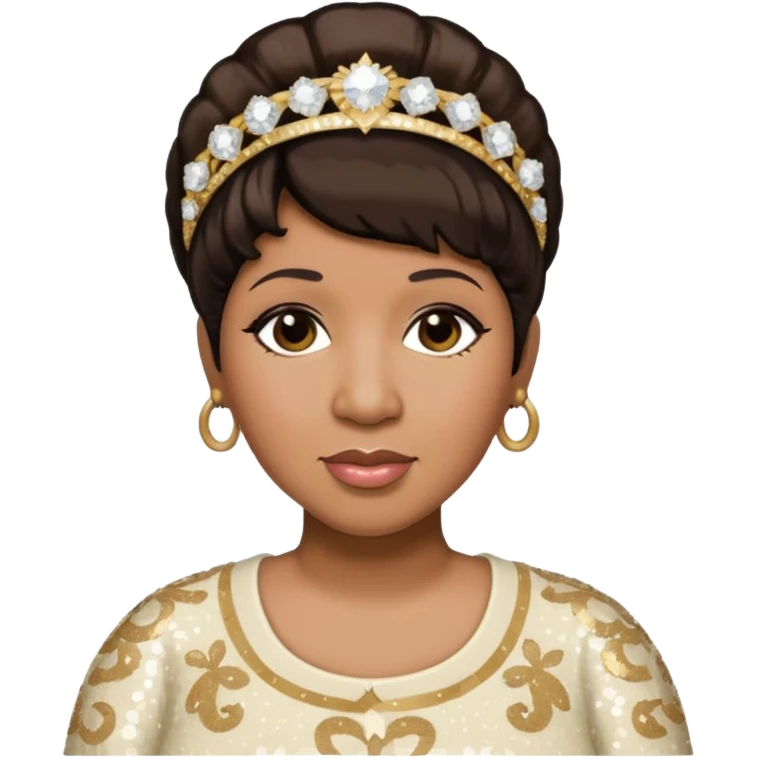 Aretha Franklin with dark brown hair, ivory sequin outfit emoji