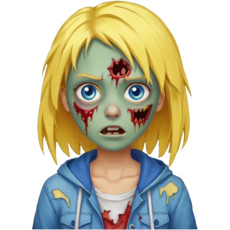 zombie girl yellow hair and blue eyes pixeled light skin emoji