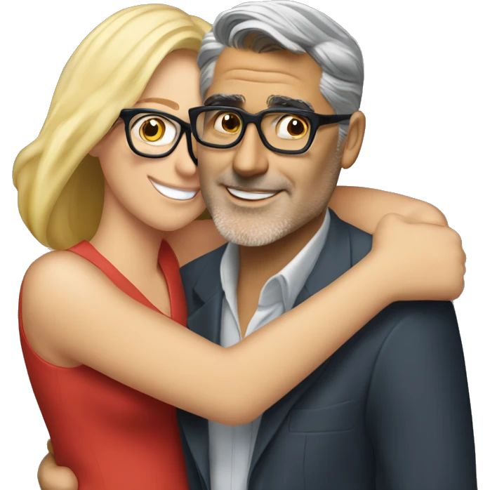 Blonde woman with glasses hugging George Clooney  emoji