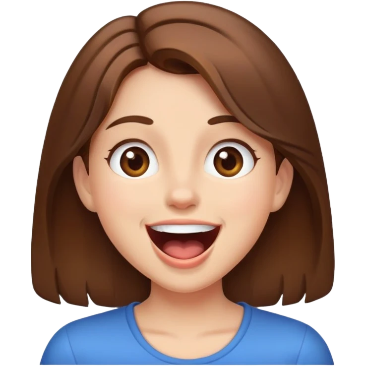 girl with brown hair smiles with mouth open emoji