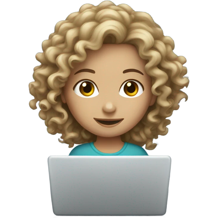 Curly white girl working on her laptop emoji