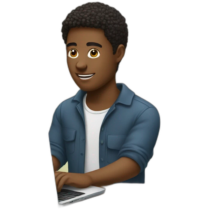Young man behind a laptopthe baloclave emoji
