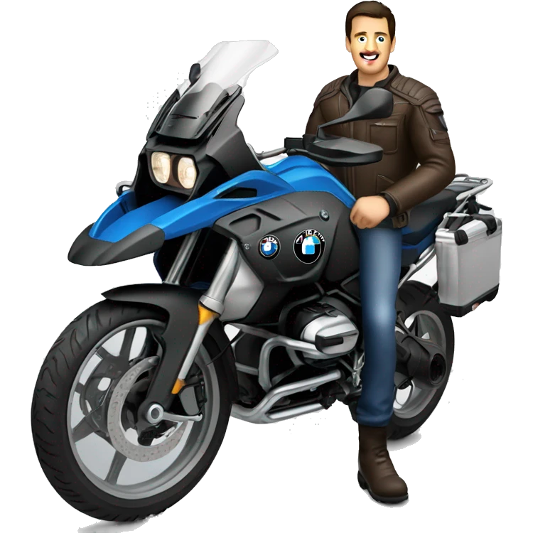 emoji motorcycle bmw gs 1250 black and male rider on bike dark hair blue eyes emoji