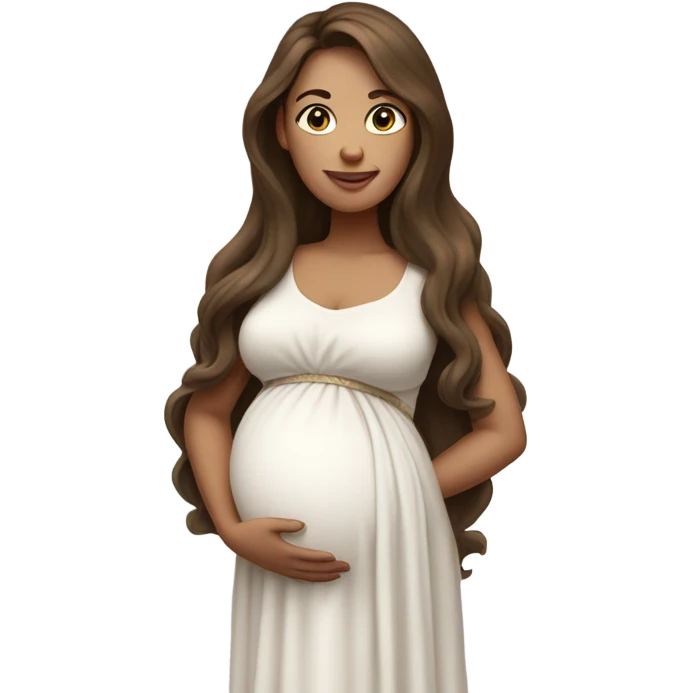 A pregnant woman with long brown hair, wearing a white flowing dress emoji