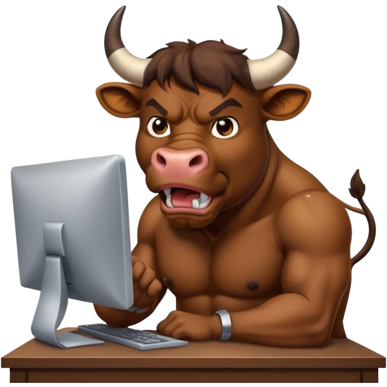 un toro arrabbiato seduto davanti al pc che impreca emoji