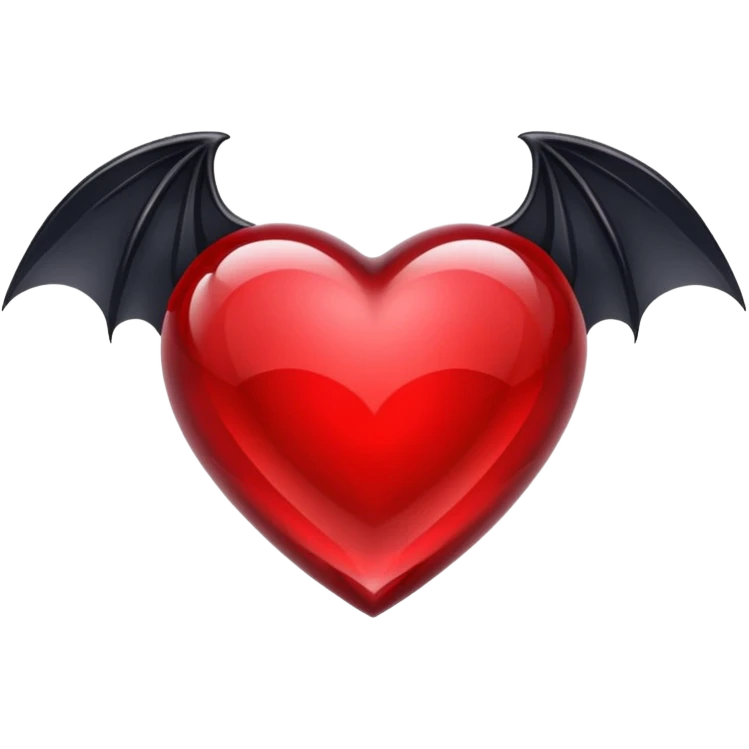 crystal red heart with black bat wings emoji