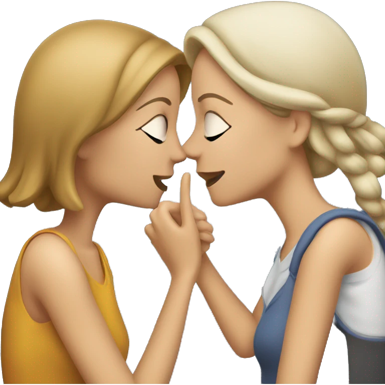 One woman whispers into the ear of another woman closing by hand emoji