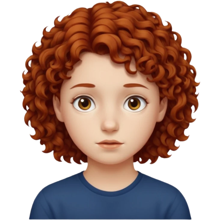 adolescent au visage impassible. Cheveux chatains frisés courts emoji