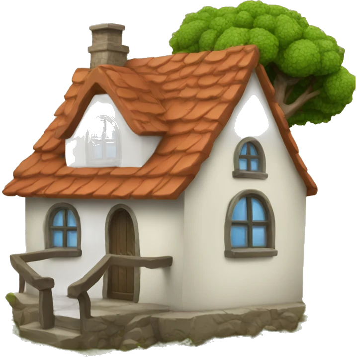 a fantasy house with a tree and bush  emoji