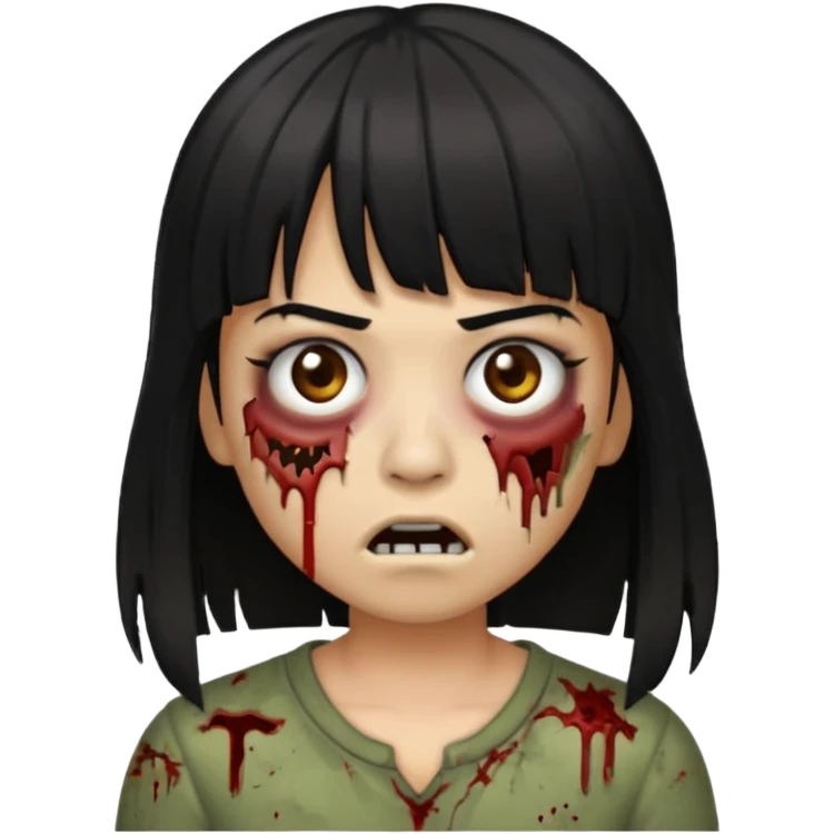 make a zoombie iphone emoji with medium black hair with bangs, piercing in both eyebrow and septum emoji