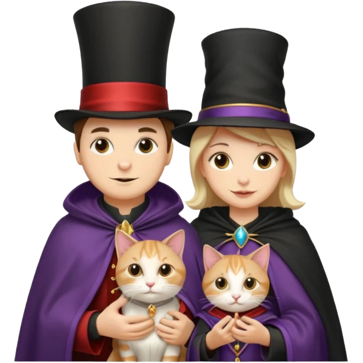 magician couple and their pet cat emoji