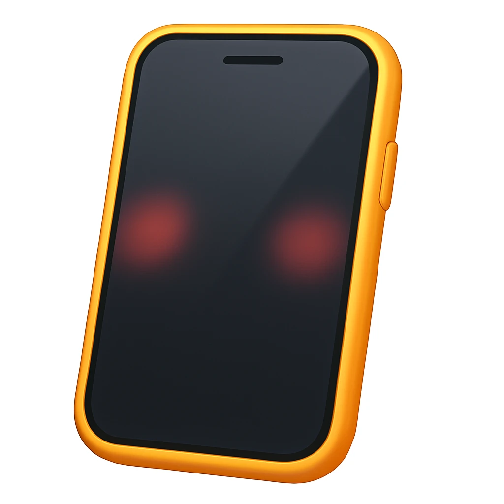 Edit the phone emoji exactly like the reference but remove the circle button at the bottom and show some of the side of the phone, in iOS emoji style. Add a slight blush to the phone. Keep all other details and style the same as the iOS emoji style. emoji