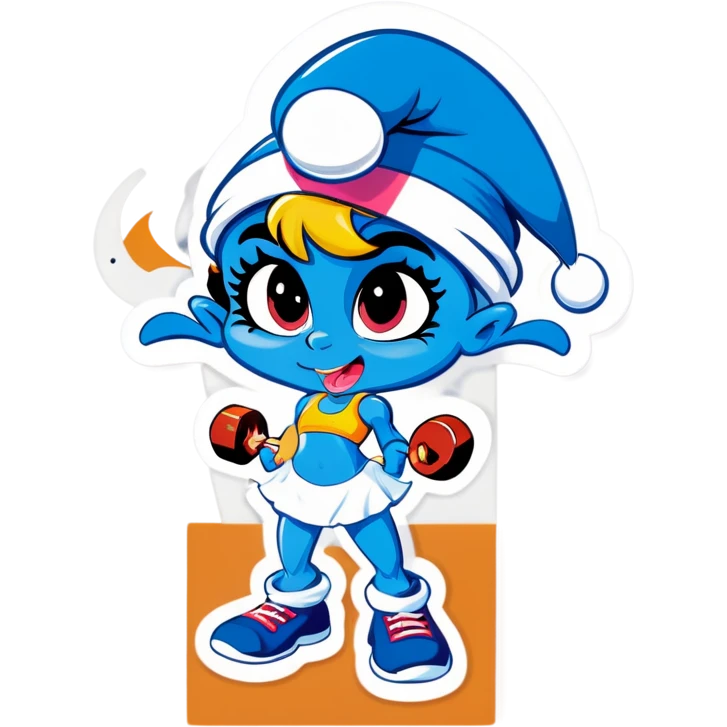 Smurfette with muscle and abs in the gym emoji
