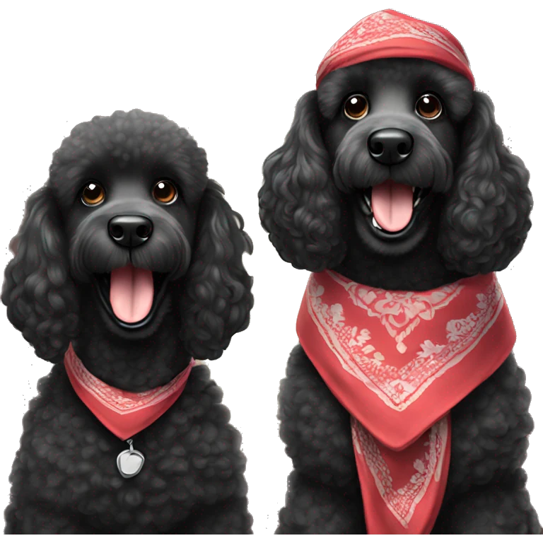 Two BLACK poodles with a big smile. Also with a bandanna around its neck. Both Dogs needs to be all black emoji