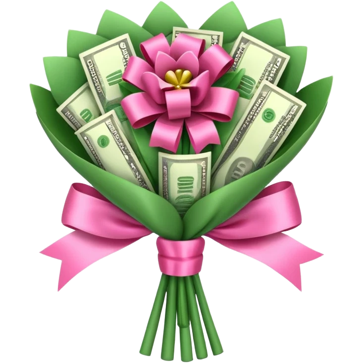 Make a bouquet of money with pink bow  emoji