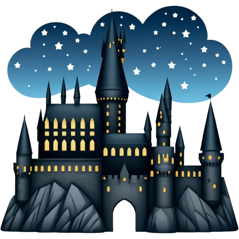 Harry Potter series, Hogwarts castle silhouette with stars, outlined icon emoji