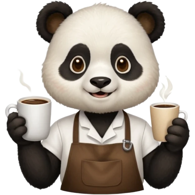 barista panda, wearing apron, holding coffee emoji