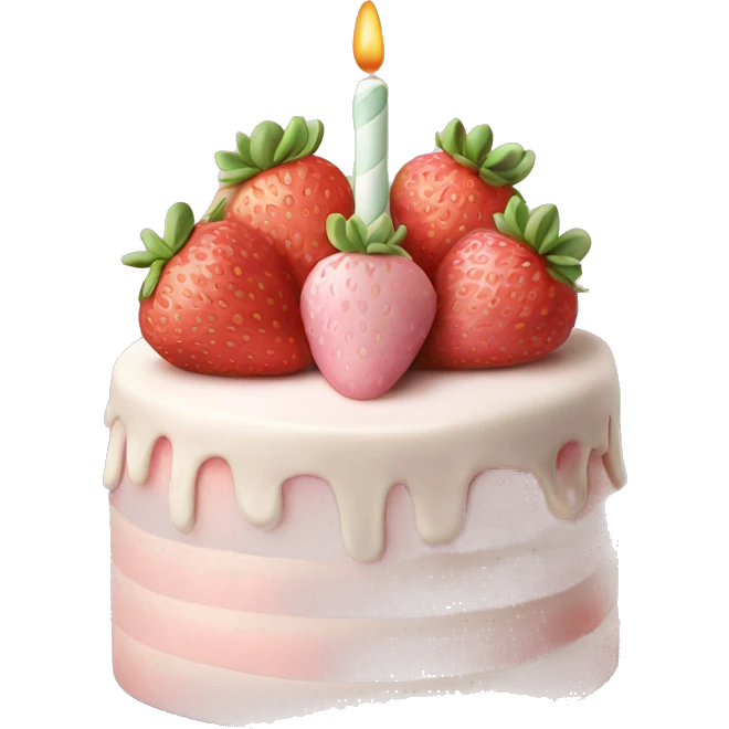 Light Pink strawberries and cream birthday cake  emoji